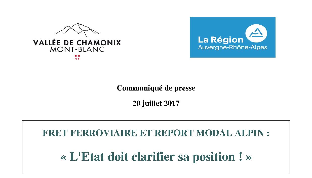 FRET FERROVIAIRE ET REPORT MODAL ALPIN : « L'Etat doit clarifier sa position ! »