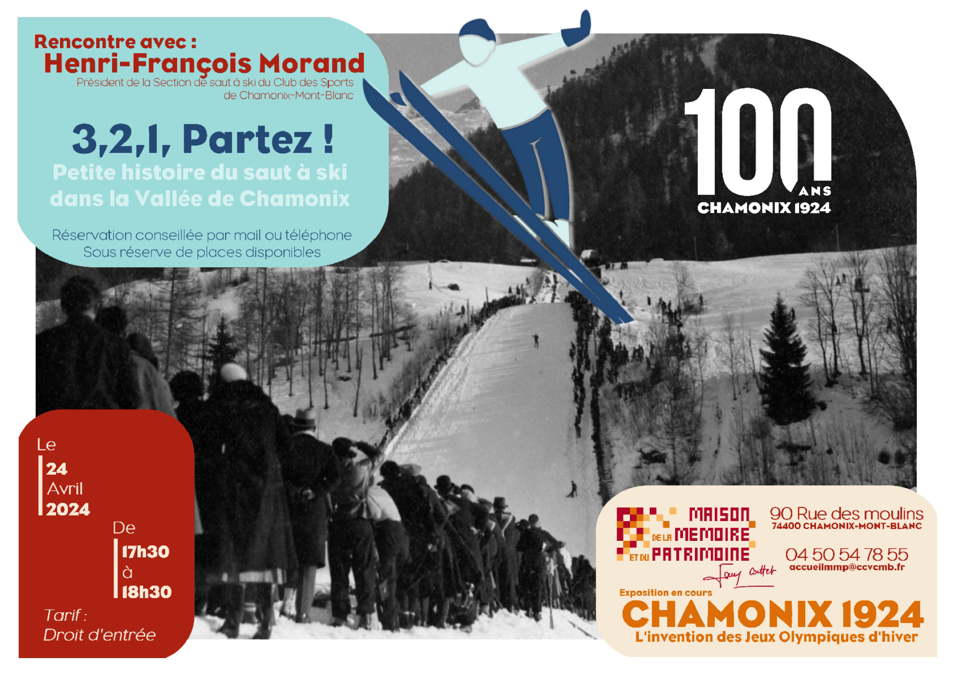 Affiche rencontre 3,2,1, Partez ! Petite histoire du saut à ski dans la Vallée de Chamonix